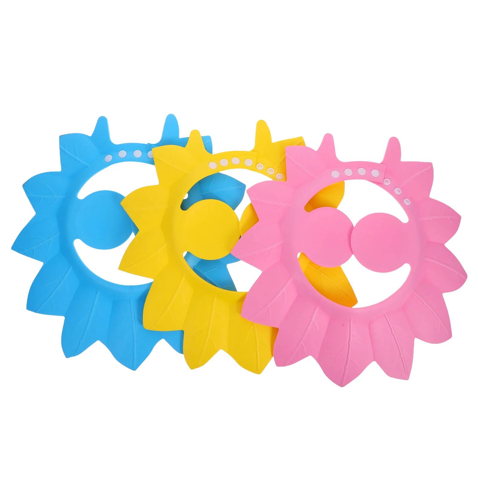

3Pcs Leaves Shape Adjustable Baby Shampoo Hat Waterproof Bath Ear Protector Shower Cap for Toddler Kids Blue Pink Yellow