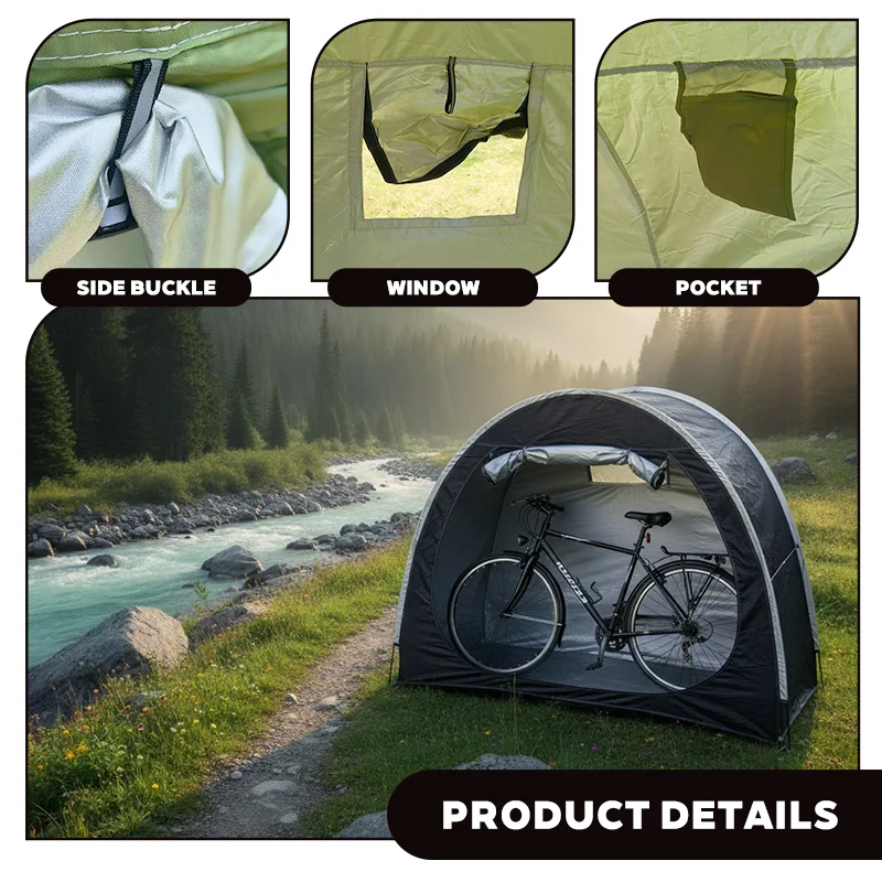 2‑3 Bikes Large Space Bike Shed, Foldable Bicycle Storage Tent, Practical Outdoor Shelter for Multiple Bikes