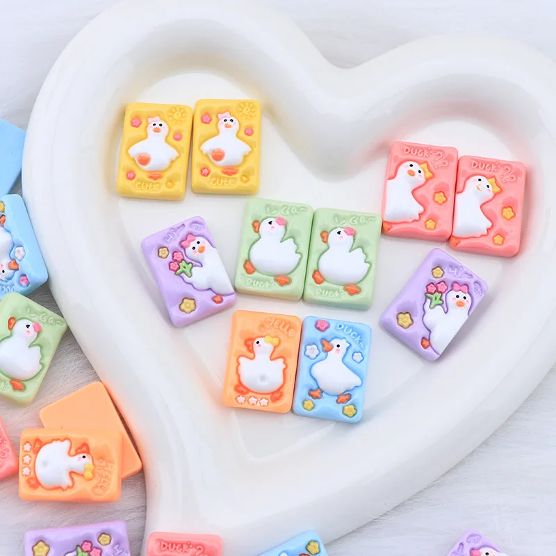 100pcs Cartoon Square Card, Chick Duck Card, Resin Flatback Cabochon, DIY Scrapbook Cell Phone Decor, Crafts Supplies 25x18mm