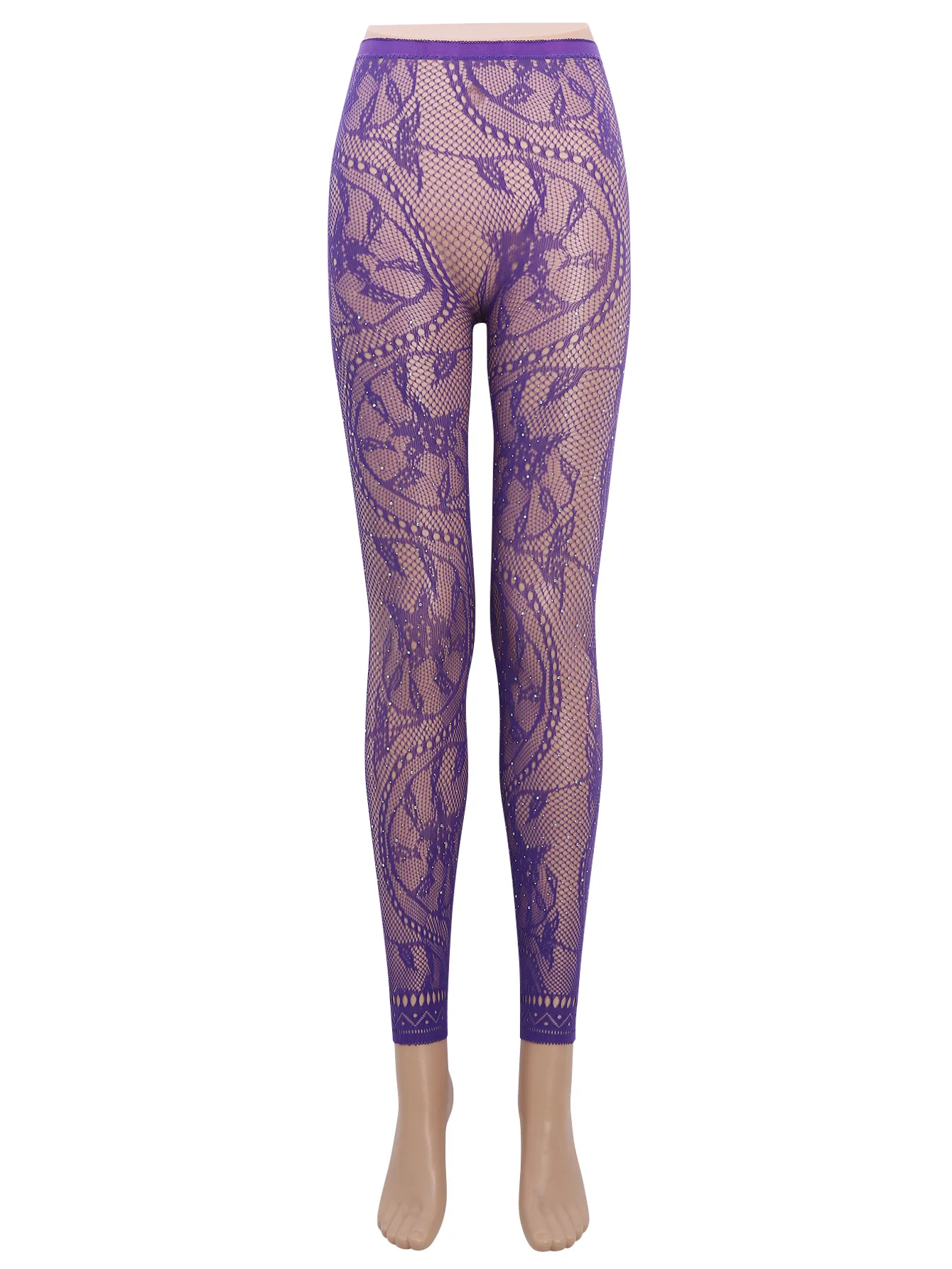 Damen-Strumpfhose mit hoher Taille, glitzerndem Strass-Fischnetz, fußlose Strumpfhose, Leggings, farbiges Retro-Stil-Muster für 45–85 kg Gewicht – Detail 35