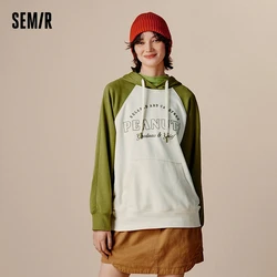 Semir Sweatshirt Women Medium Length Shoulder Sleeve Hooded 2024 Autumn New Oversize Embroidered