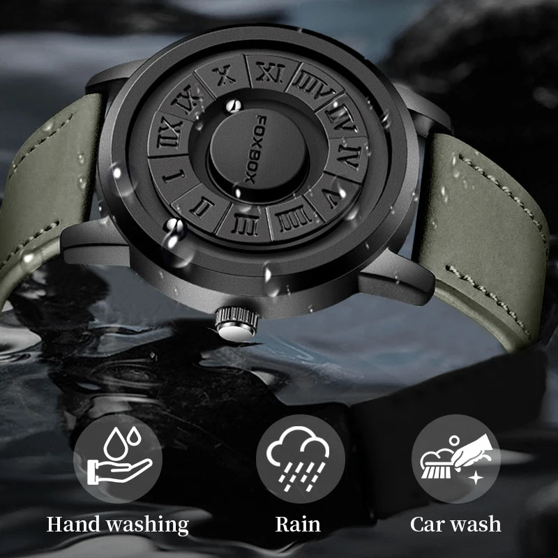 2024 New Man Watch FOXBOX Brand Creative Leather strap Scrolling Beads Quartz Watches for Men Magnetic Force Waterproof Clock