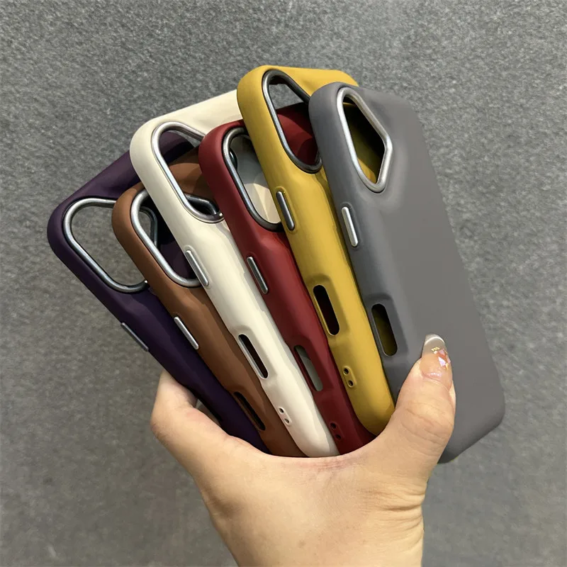HOCE Leather Texture Phone Case For iPhone 16 Pro Max 15 Pro 14 13 12 Solid Color Frosted Thickened Non-slip Silicone Back Cover