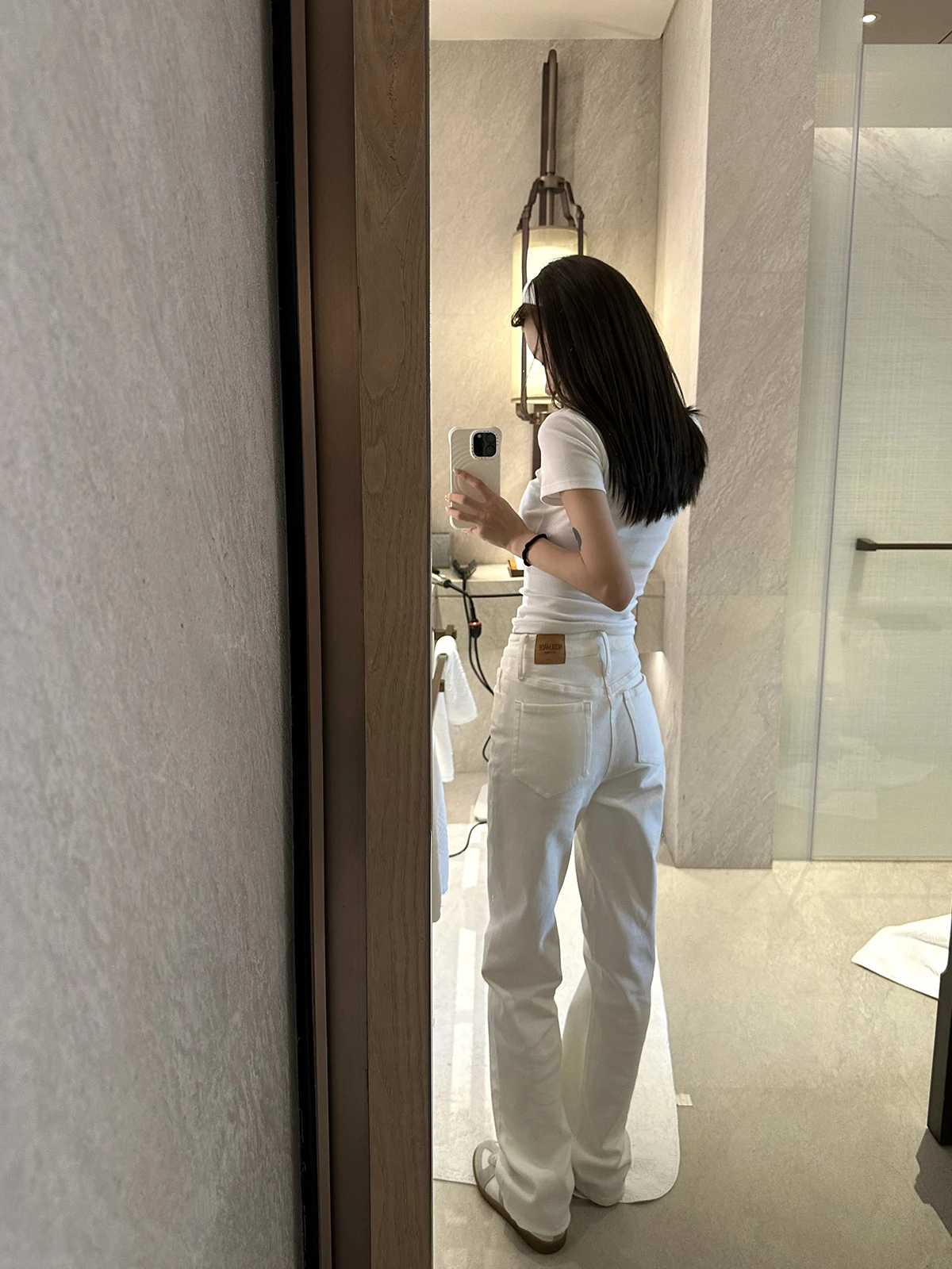 

NOSEMADE прямые белые джинсы с высокой талией, женские модные утягивающие универсальные хлопковые эластичные джинсовые летние коллекции