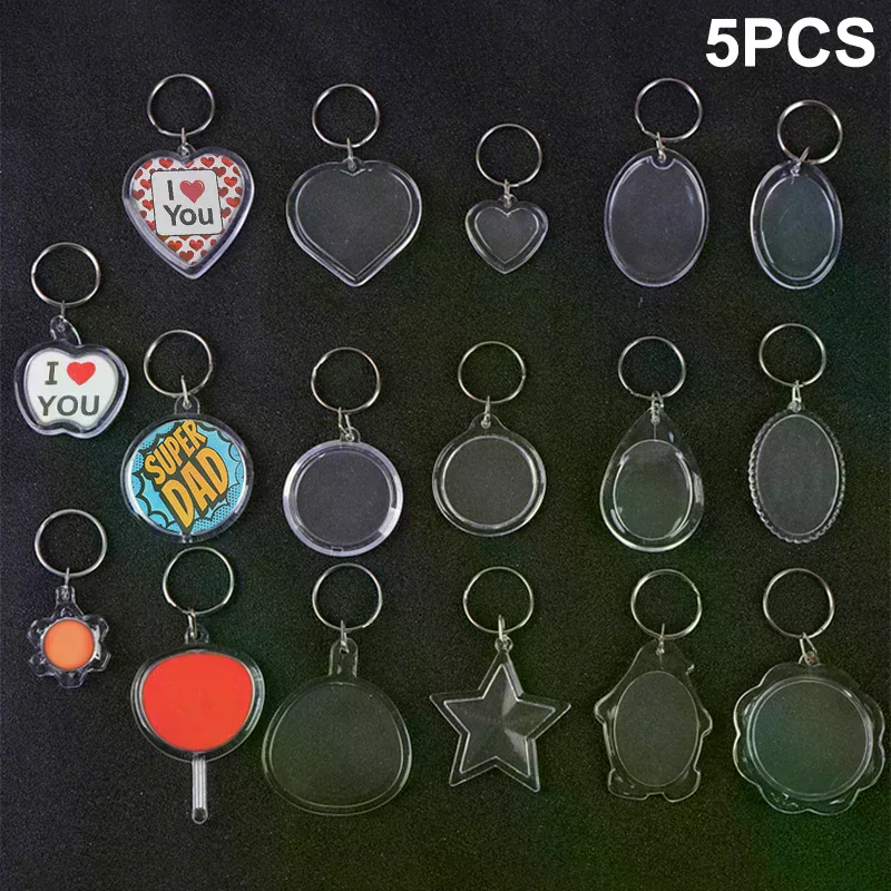 Blank Photo Frame Keychain Clear Acrylic Keyring Insert Photo Split Key Pendant DIY Key Holder Couple Anniversary Gifts 5pcs
