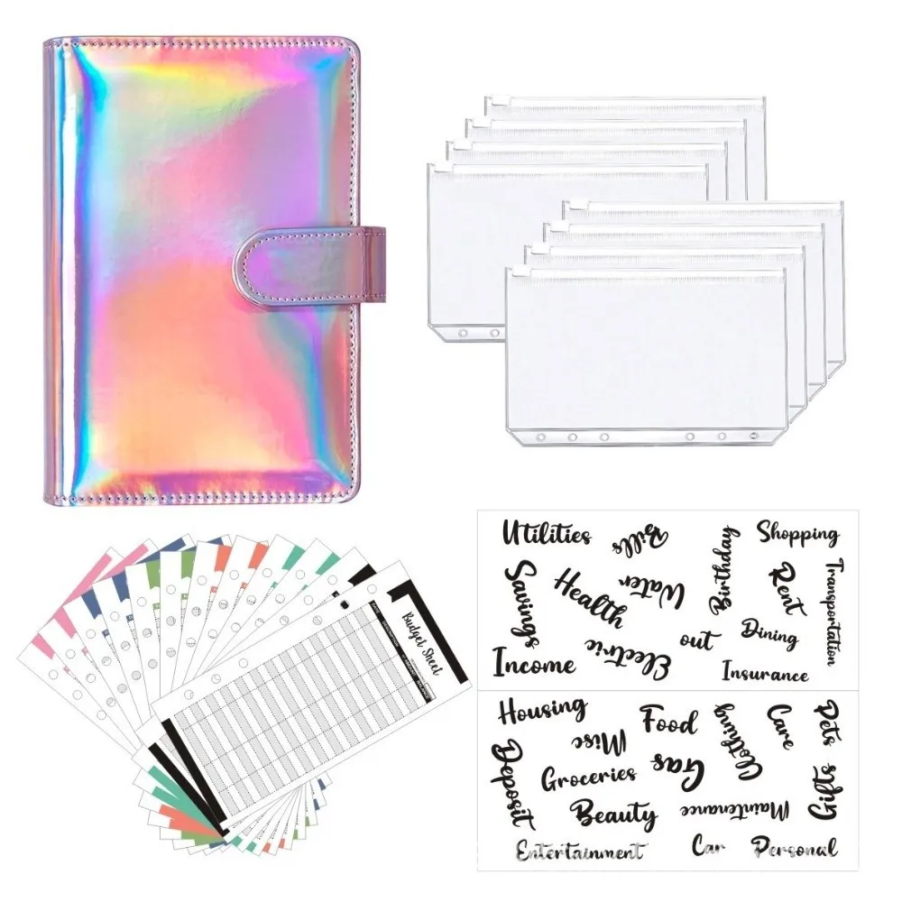Colorful Envelope Challenge Notebook Loose-leaf PU Leather Budget Binder Cash Budget Cash Envelopes Saving Money Organizer