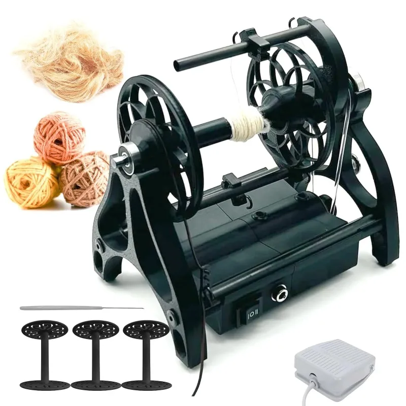 Electric Spinning Wheel with Foot Controller & 3 Bobbins, Small Yarn Winder with Forward & Reverse