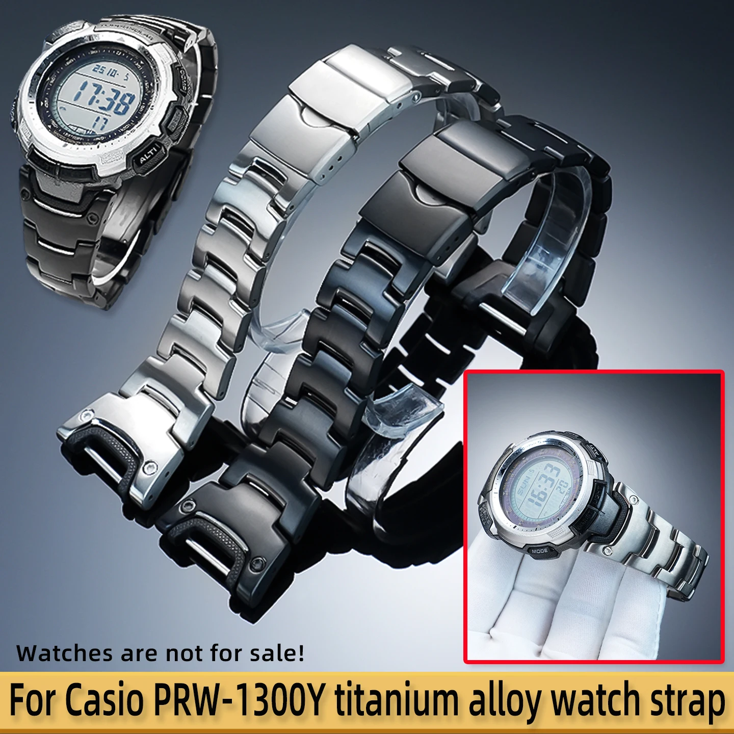 Men's Titanium Alloy Watch Strap, Suitable for Casio PRW-1300Y PROTREK Mountaineering Watch Modified PRG-110 Titanium Bracelet