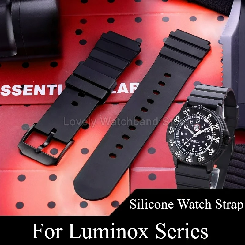 Черный силиконовый ремешок для часов с выпуклым интерфейсом 21 мм для Luminox 3901 7258 0321 с пряжкой из нержавеющей стали и длительным качеством