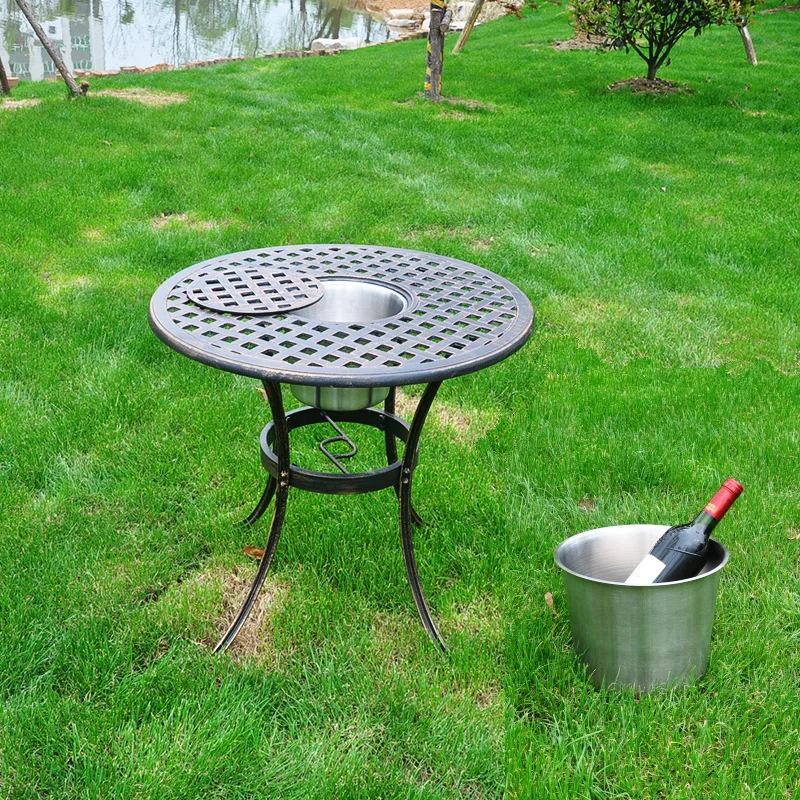 طقم طاولة وكرسي من الألومنيوم المصبوب في الهواء الطلق مكون من ثلاث قطع، مجموعة حمام سباحة لشرفة الحديقة الأوروبية