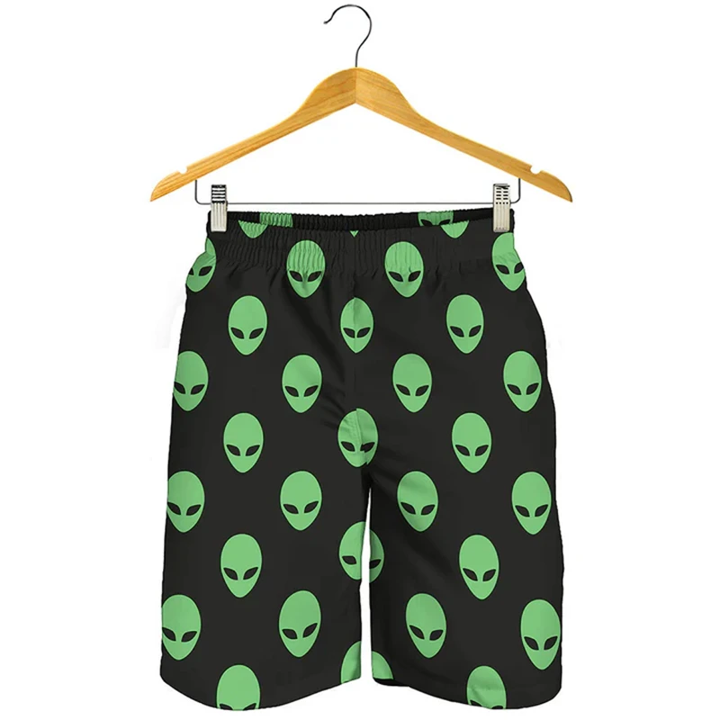 3D Print UFO Green Alien Y2k Beach Shorts Men Hawaiian Swimming Trunks Woman Comfortable Quick Dry Sportwear Kids Ice Shorts