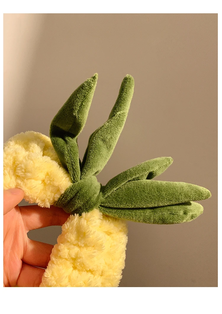 Keep Dry Water Wrist Strap Hair Accessories Soft Elastic Hair Band Yellow Pineapple Plush Headband Handmade DIY Thick Head Wrap