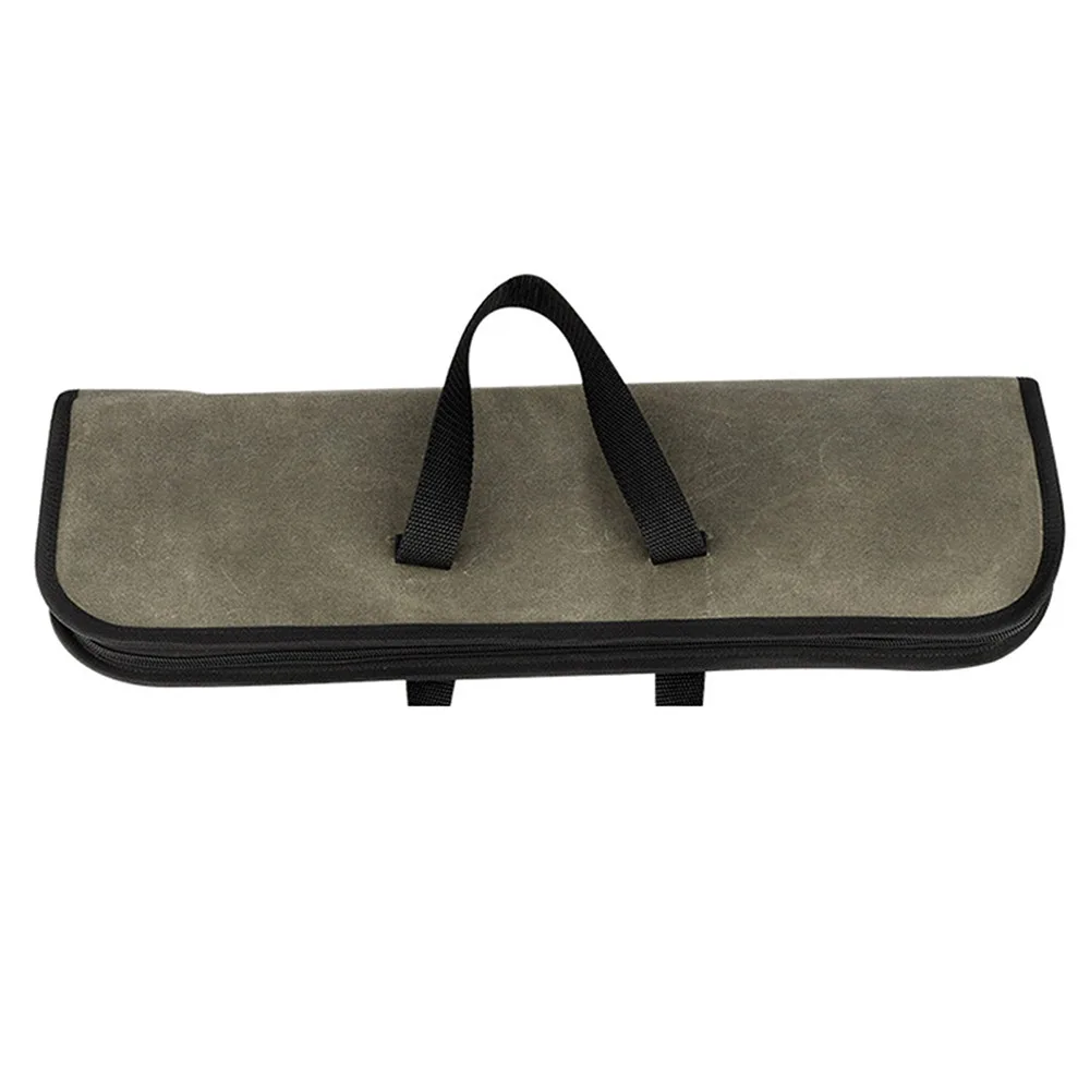 Durable 4 Slots Chef Knife Roll Bag Canvas Material Green Knife Carrying Case Zip Closure Portable Knife Bag Outdoor Cooking