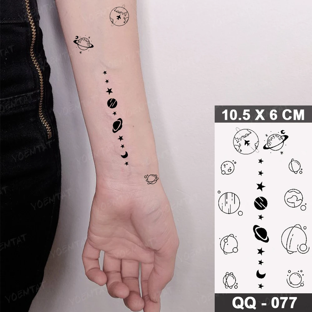 Water Transfer Temporary Tattoo Sticker Starry Sky Earth Line Flash Tatto Boy Girl Child Arm Small Size Black Fake Tatoo Men Kid