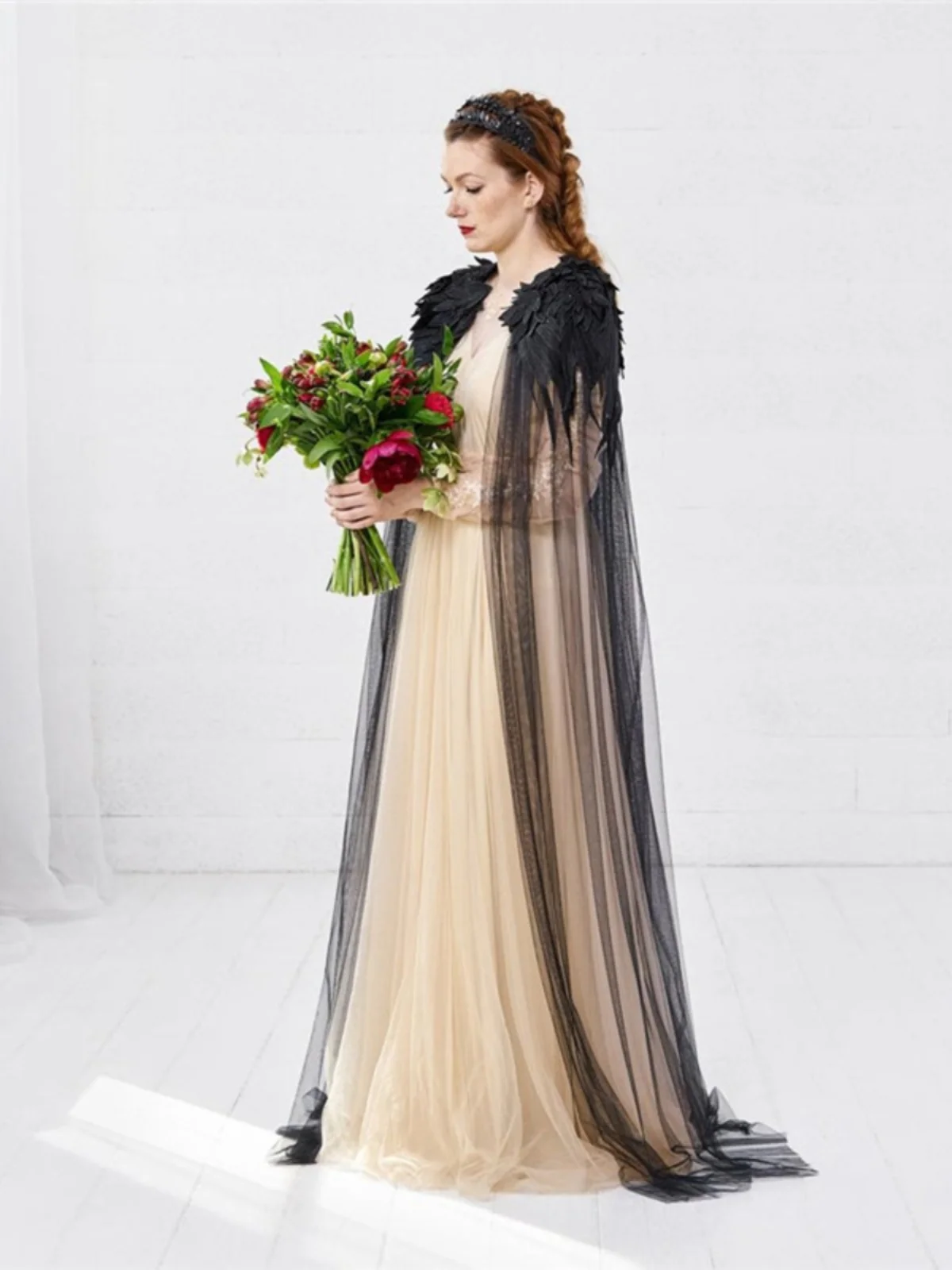 

Готический длинный тонкий прозрачный плащ-накидка для сцены и косплея, унисекс, этнический сценический костюм