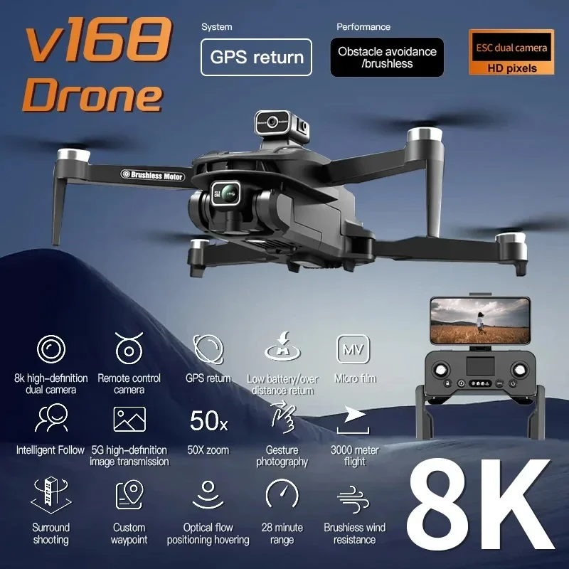 

For Xiaomi V168 Drone 8K 5G GPS Professional HD Aerial Photography Dual-Camera Omnidirectional Obstacle Avoidance Drone Original