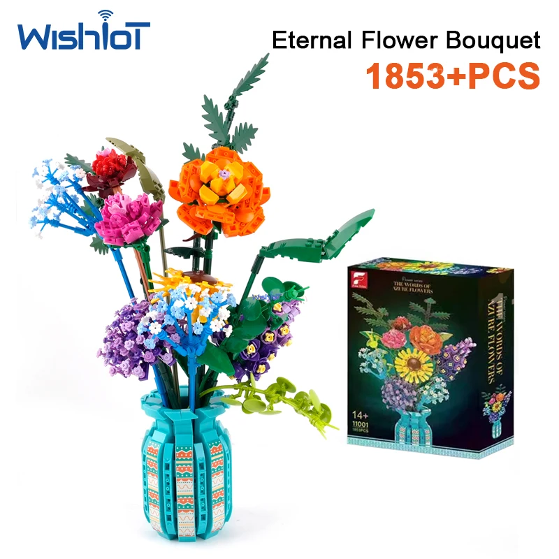 11001-1853pcs-eternal-flower-bouquet-with-vase-model-building-blocks-set-diy-botanical-collection-home-decor-assembly-toy
