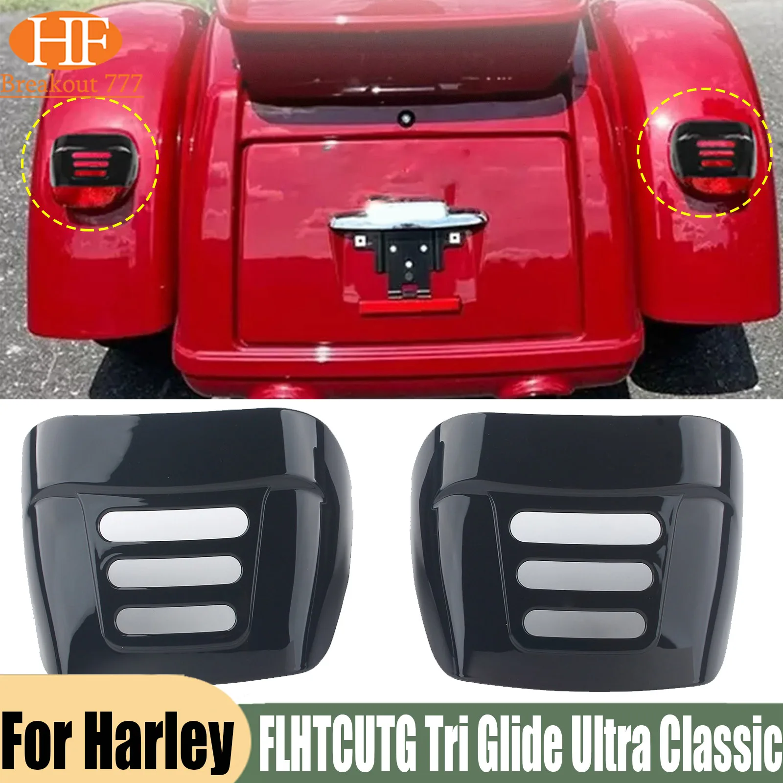 Motorcycle Black Slotted Rear Tail Light Visor Cover For Harley 2009-2022 FLHTCUTG Tri Glide Ultra Classic