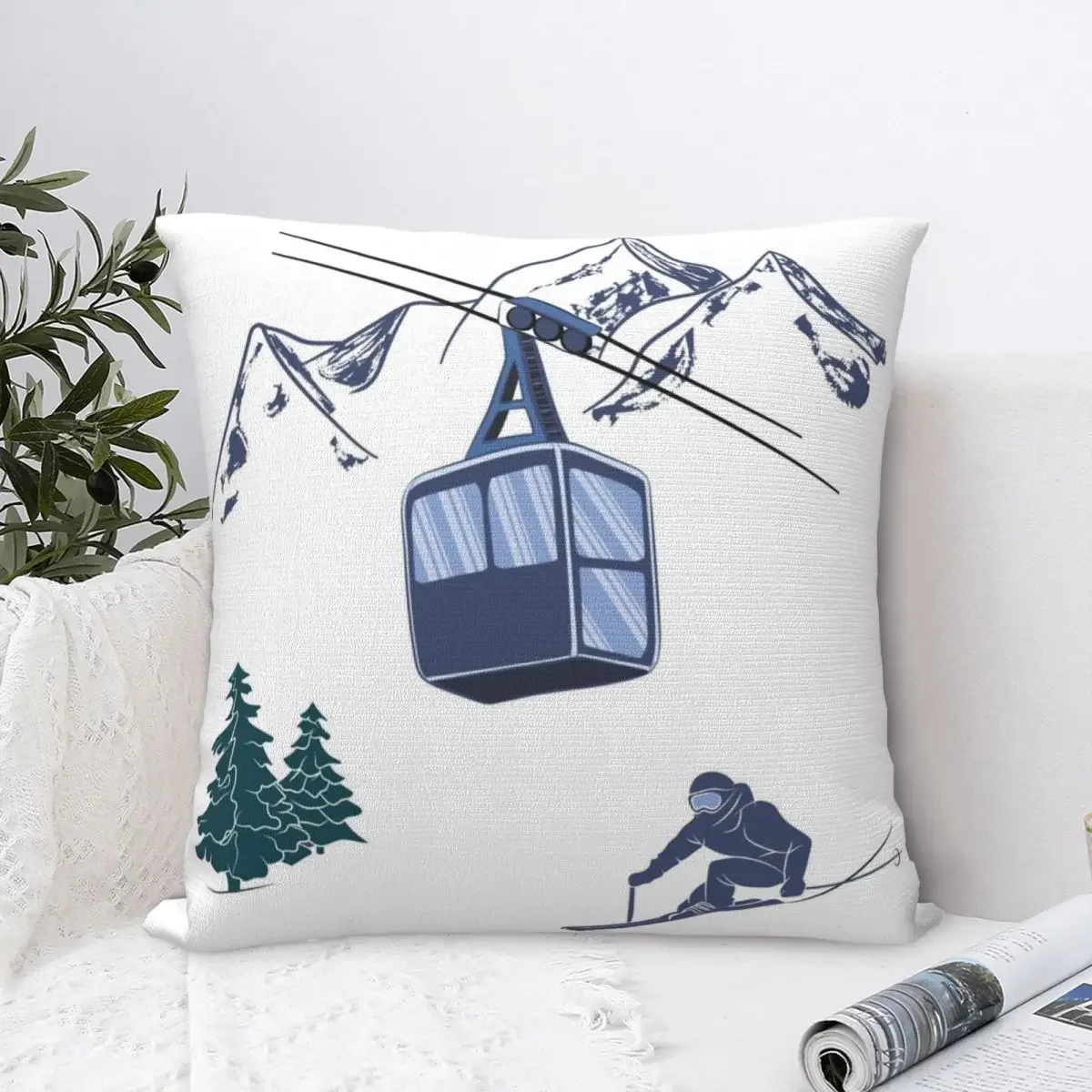 Ski Lift Resort Winter Sports Scene Square Pillowcase Cushion Cover Comfort Pillow Case Polyester Throw Pillow cover For Home