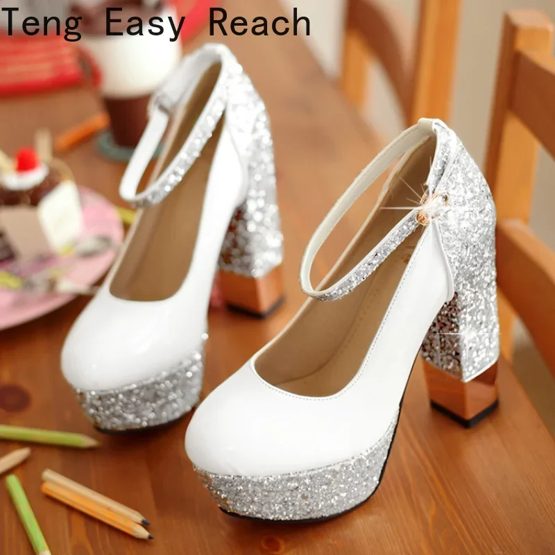 Sexy Gold Silver Platform Women Heels Sequined Chunky High Heel Pumps Summer Party Wedding Lady Shoes 2023 New Style Women Pumps