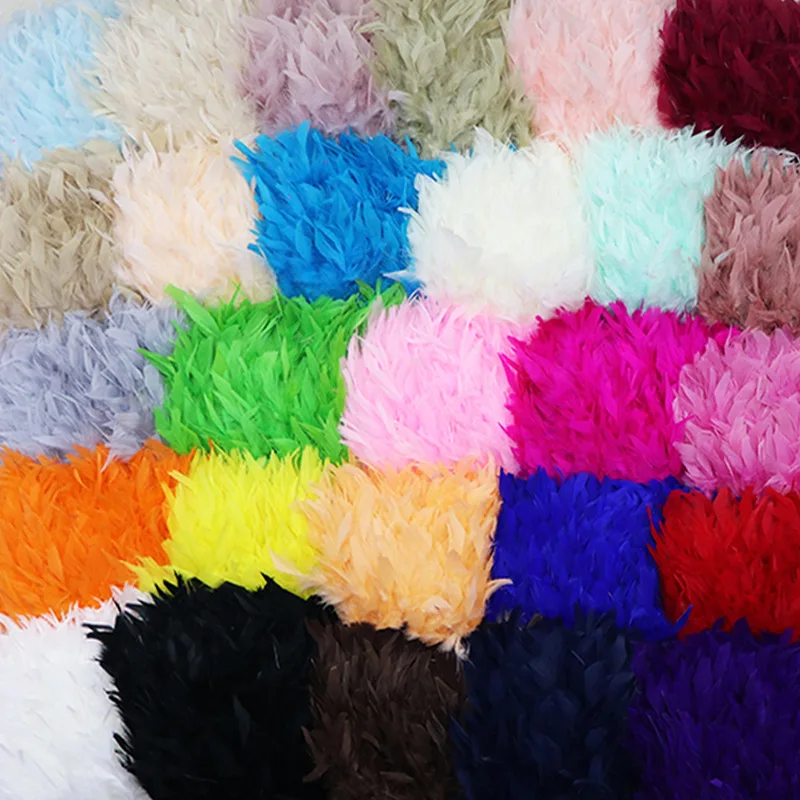 10 Meter Fluffy Colorful Turkey Feathers Fringe Turkey Feather Trim Ribbon Plume For Latin Dance Stage Wedding Sewing Diy Crafts