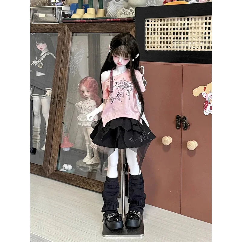 

New Arrival 1/4 Dolls Pink T-shirt Skirt Leg Warmer Outfit Dolls Clothing Accessories(No Doll)