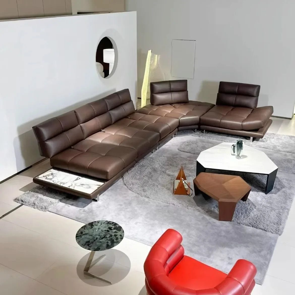 Minimalist Roman sofa French retro style leather furniture adjustable backrest multi-functional medium