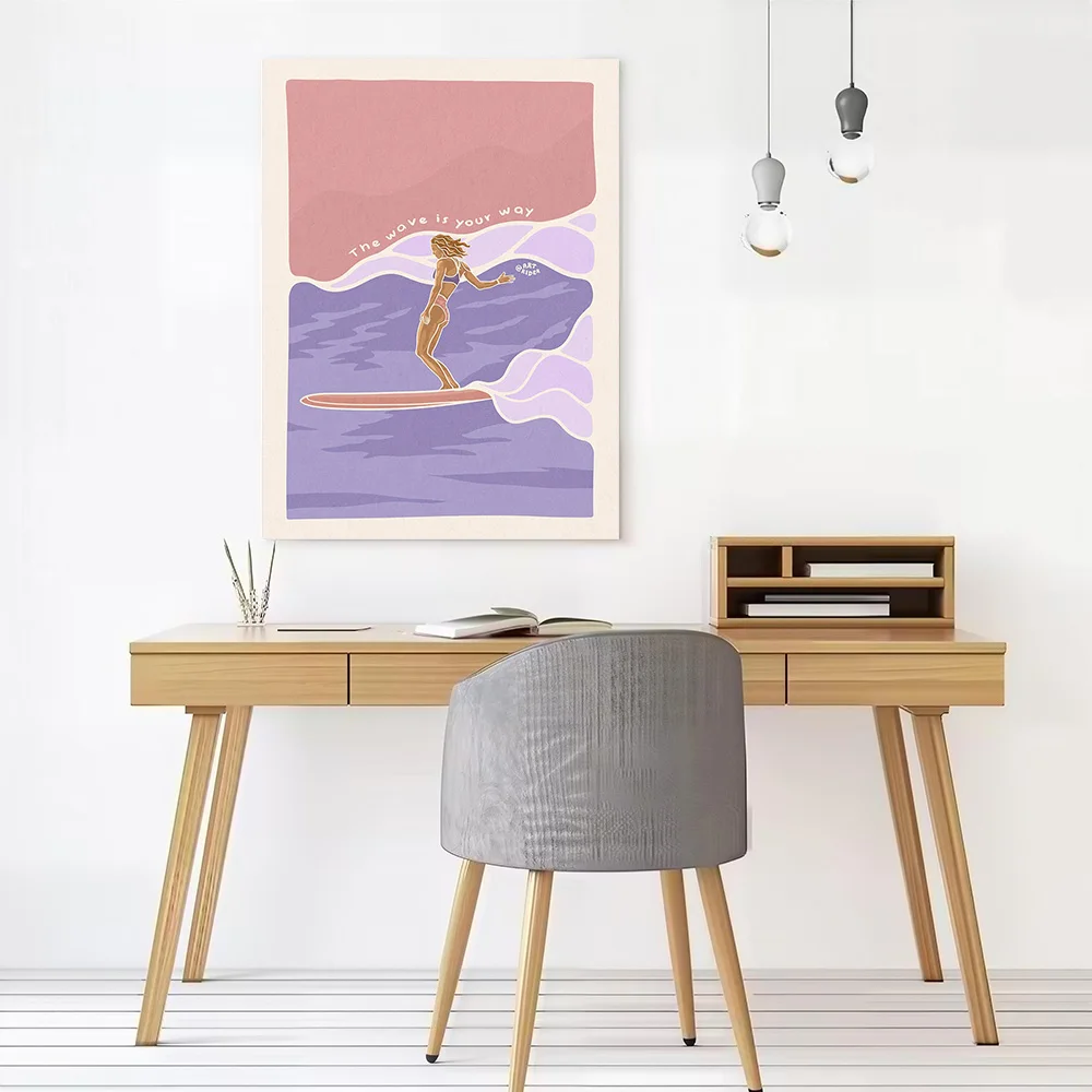 Surfer Girl on Wave Printed Canvas Poster Custom Pictures Wall Art Canvas Painting for Decoration Living Room Wand Deko Mural