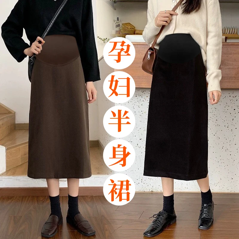 Summer Thin Drappy OL Youth Maternity Skirts Back Splits A Line Loose Belly Clothes for Pregnant Women Casual Pregnancy