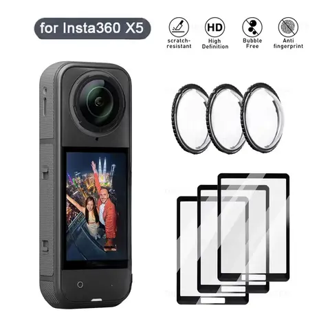 Tempered Glass Film For Insta360 X4 X5 Screen Protector Anti-Scratch Lens Guard Cap Protective Kit 360°Video Camera Accessores