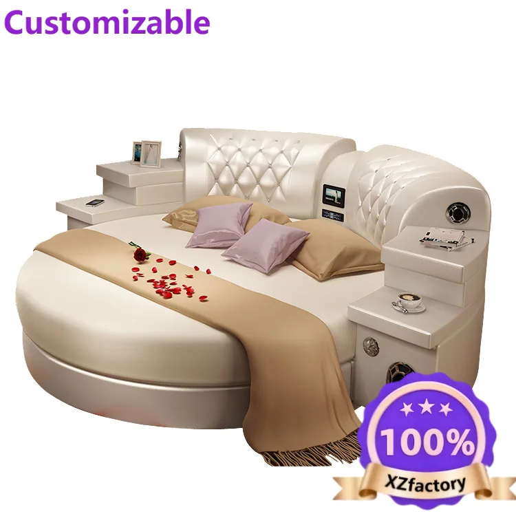 Factory Direct 2026 Soft bed, round bed, double bed, leather  European audio tatami leather , fashionable wedding , princess