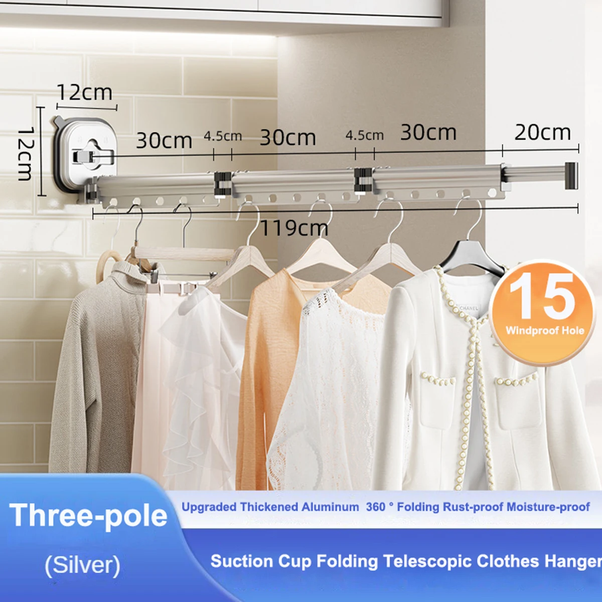 1pc Aluminum Alloy Folding Drying Rack, No punching drying rack, suction cup drying rack, clothes dryer Invisible Hanging