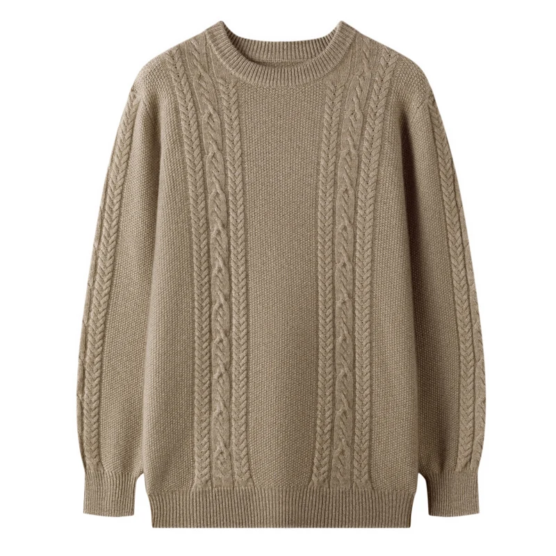 DjzDsm Men's Thick Long Sleeve Sweater 100% Pure Cashmere Twisted Pattern Luxury Comfortable Knitwear for Men