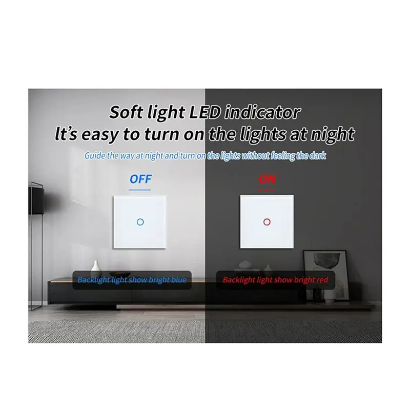 ABZC Touch Light Switch, 2X EU 1Gang 2Way Dual Touch Tempered Glass Panel Stair Switch No Need WI-FI White