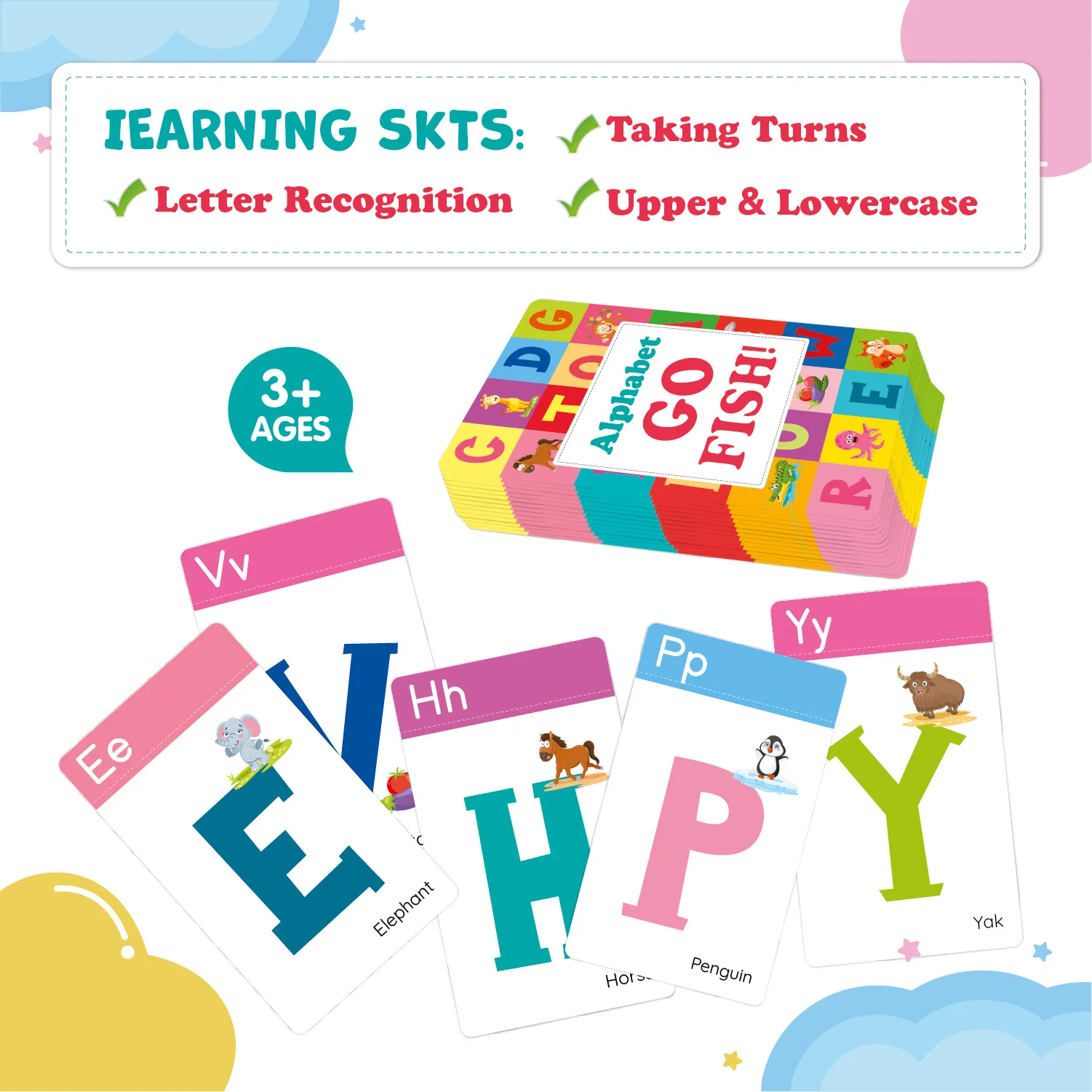Bview Art 52 Sheets Alphabet Go Fish Card Game - ABC Letter Matching Flash Cards for Kids, Preschool Learning Educational Toy