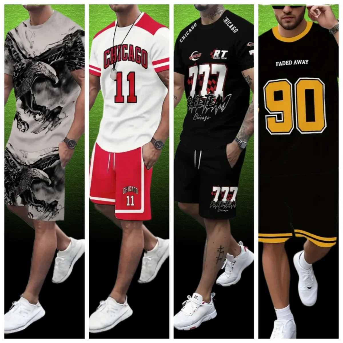 

2025 Men's 3D Print Crew Neck Short Sleeve T-Shirt & Shorts Set Round Neck Gradient Short Sleeved Women's T-shirt Shorts Set