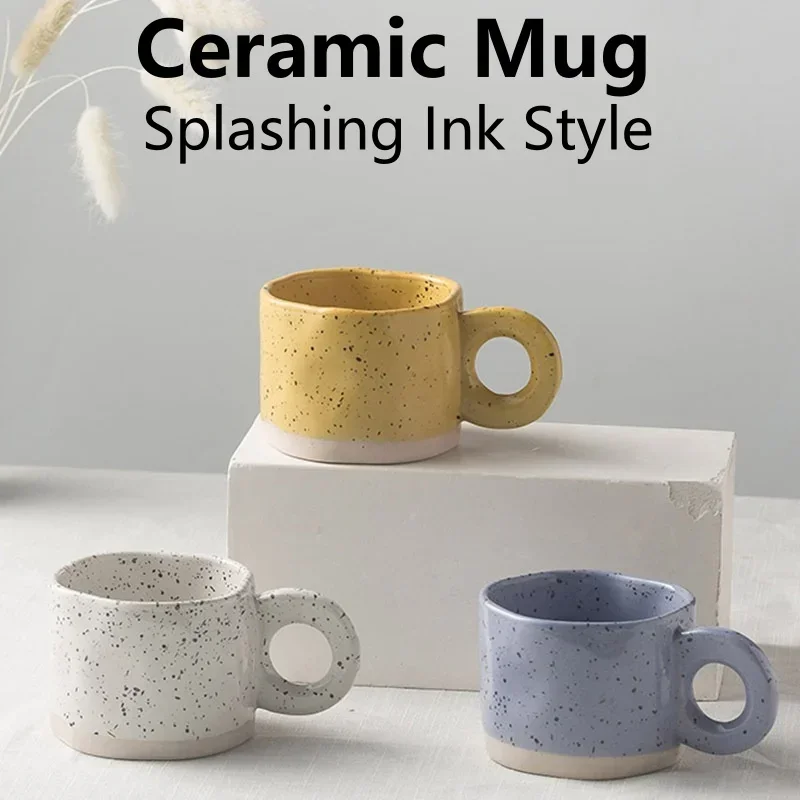 Ceramic Mug Ring Handle Irregular Coffee Modern Print Porcelain Ins Catoon Style Mug Handmade Hot Chocolate Couple Handgrip Cups