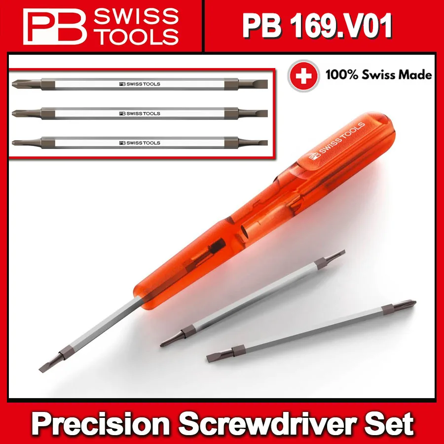 PB Swiss Precision Screwdriver Set for Phillips Screws, Slotted,for Repair Mobile Phones,Computers PB 169.V01 Exhange Rod in one