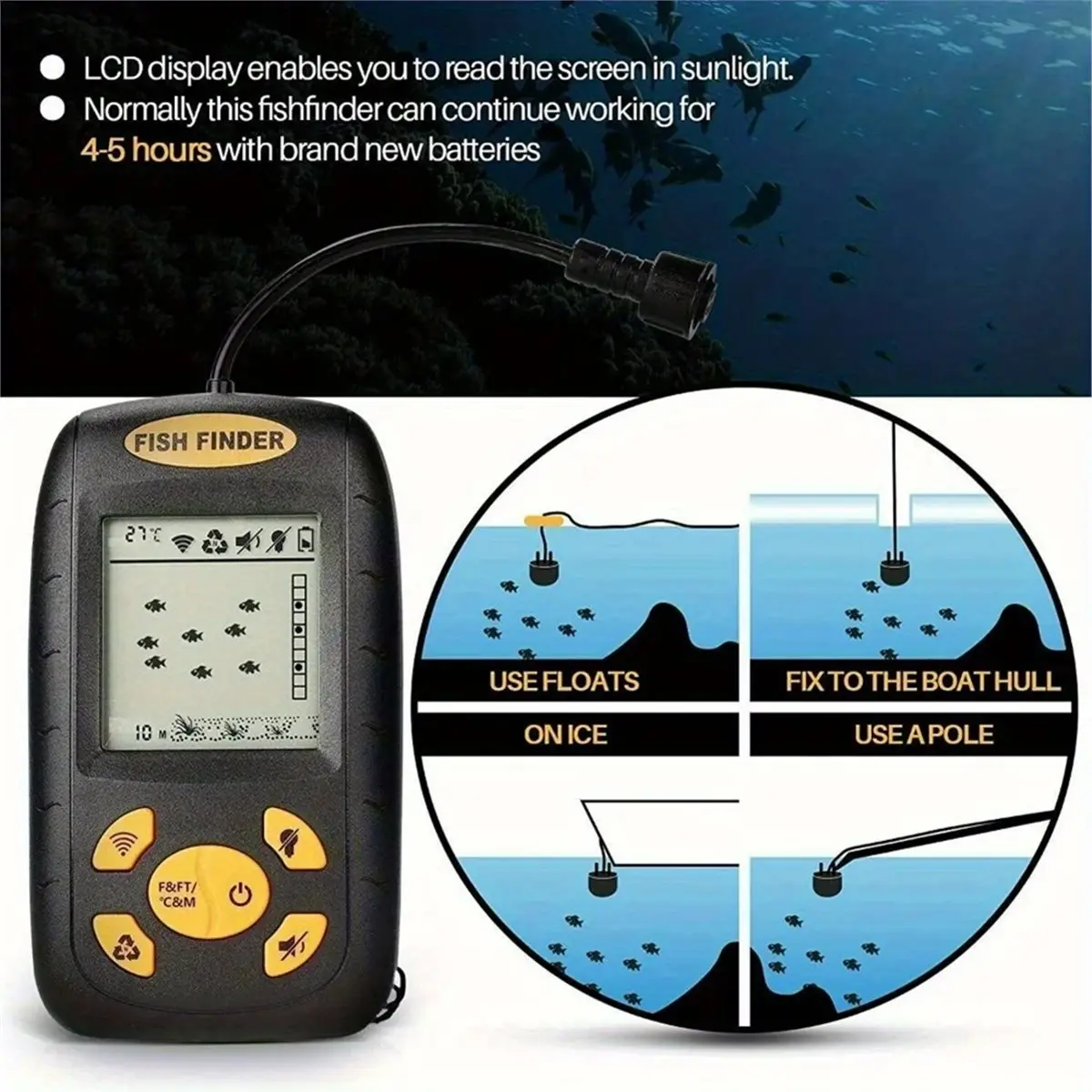 

Budget-Friendly-2.3inch High-Quality Portable Fish Finder Sonar Alarm Sensor Transducer Fishfinder