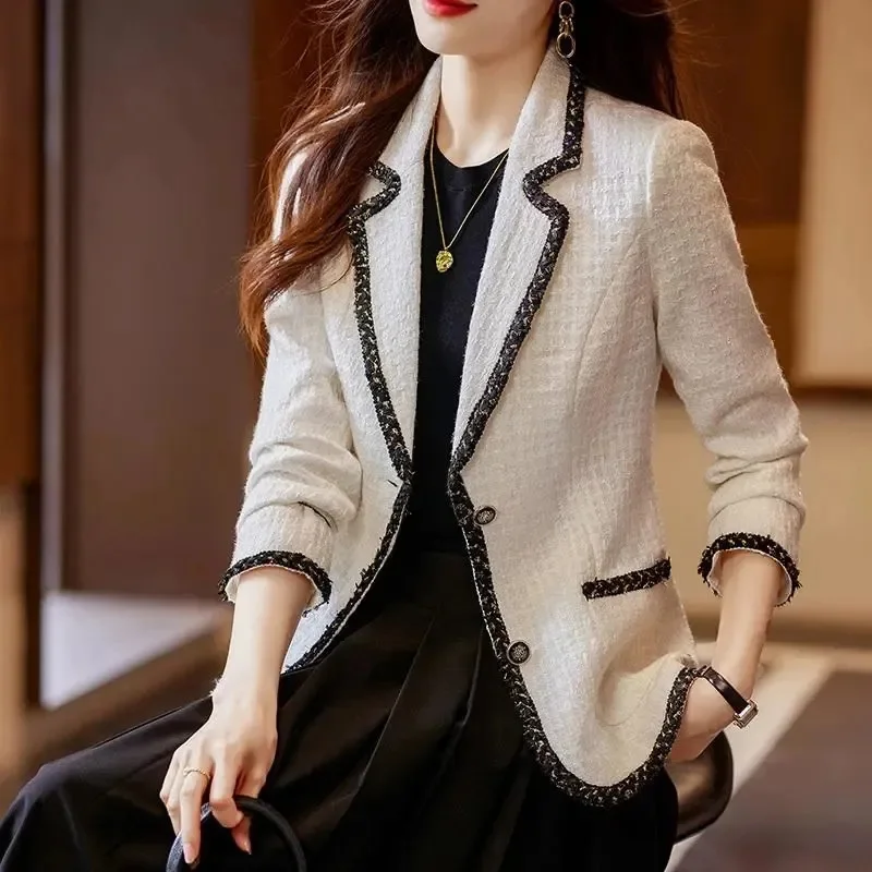 Autumn Winter Ladies Casual Blazer Women Black Green Beige Plaid Jacket Female Long Sleeve Single Breasted Slim Coat