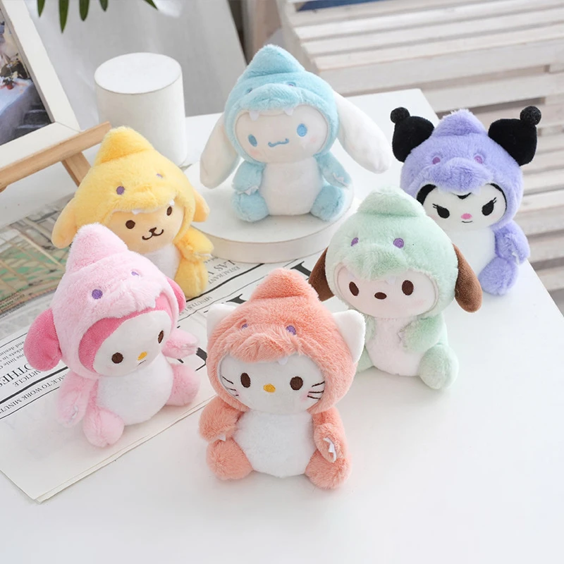 1Pc 14cm Cartoon Kawaii My Melody Kuromi Cinnamoroll KT Cat Purin Dog Plush Toy Anime Stuffed Animals Keychains Small Pendant