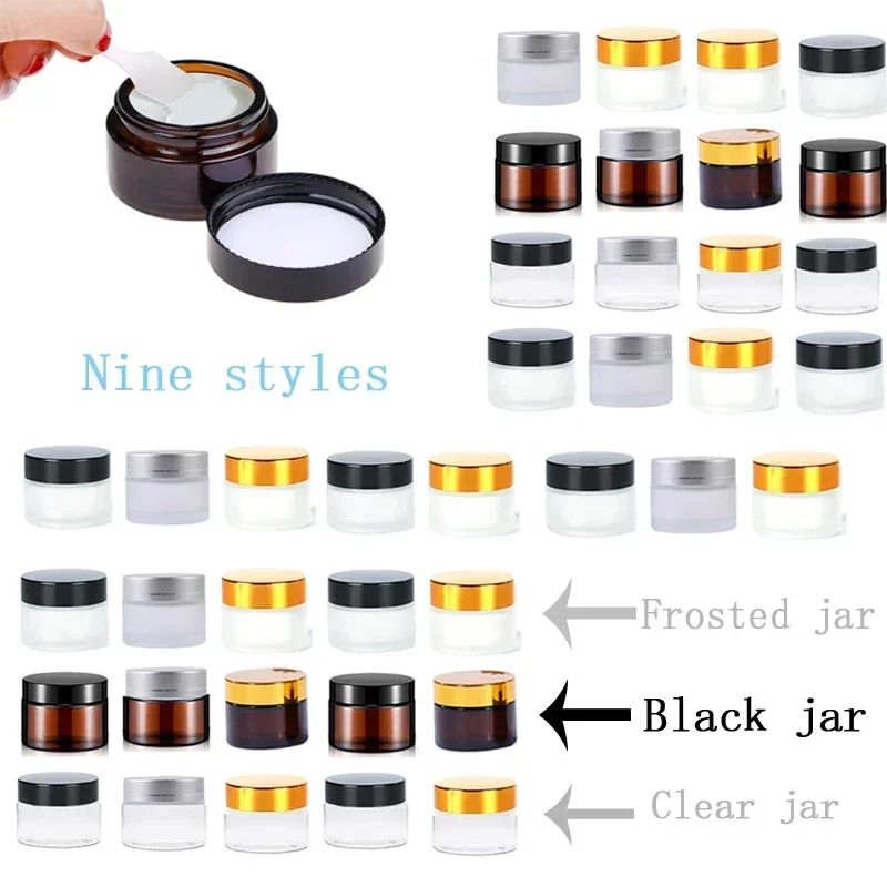 

10Pcs 5g-100g Clear Amber Glass Jar With Liner And Lid Travel Lipstick Sample Container For Cosmetic Scrub Eyeshadow Conditioner