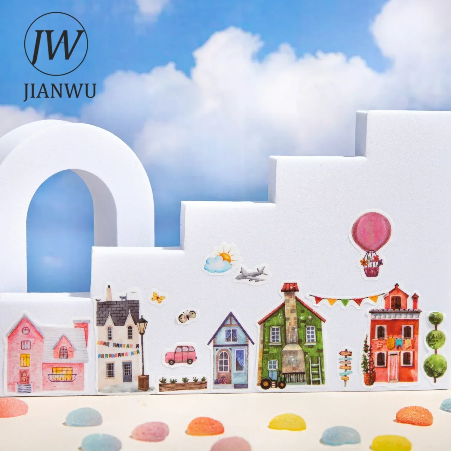 JIANWU 60mm*200cm My Fairy Tale Town Series Kawaii Building Landscaping Material Collage Washi Tape Creative Journal Stationery