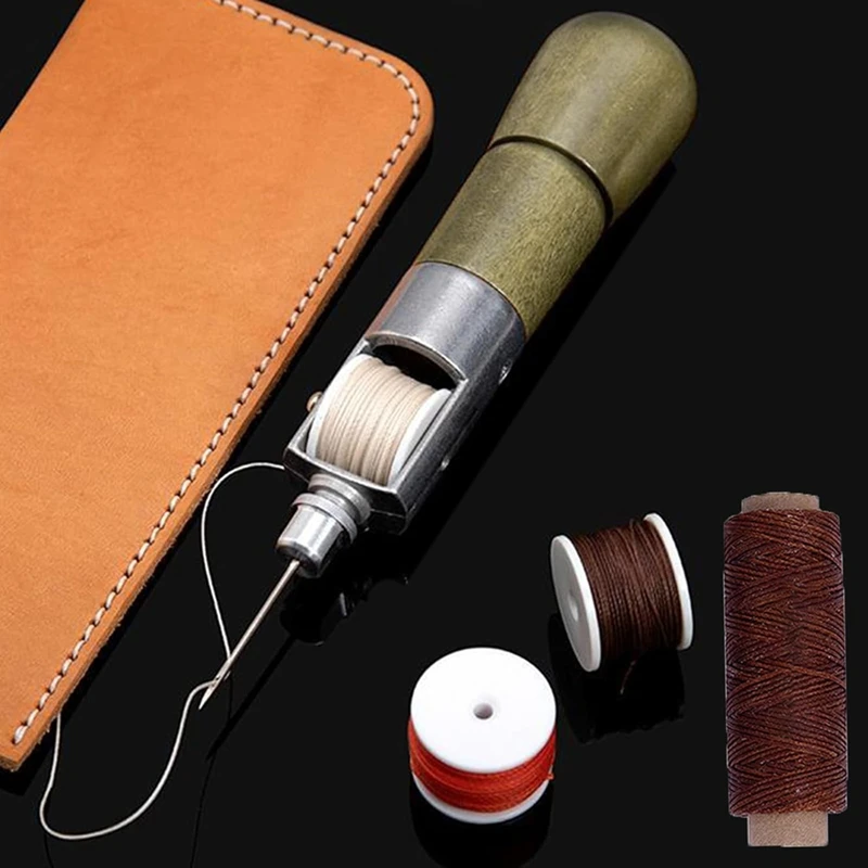 Leather Sewing Kit,Straight Bent Needles Rolls Waxed Threads Small Screwdriver Yarn Scissorsneedle Threader Tape Measure