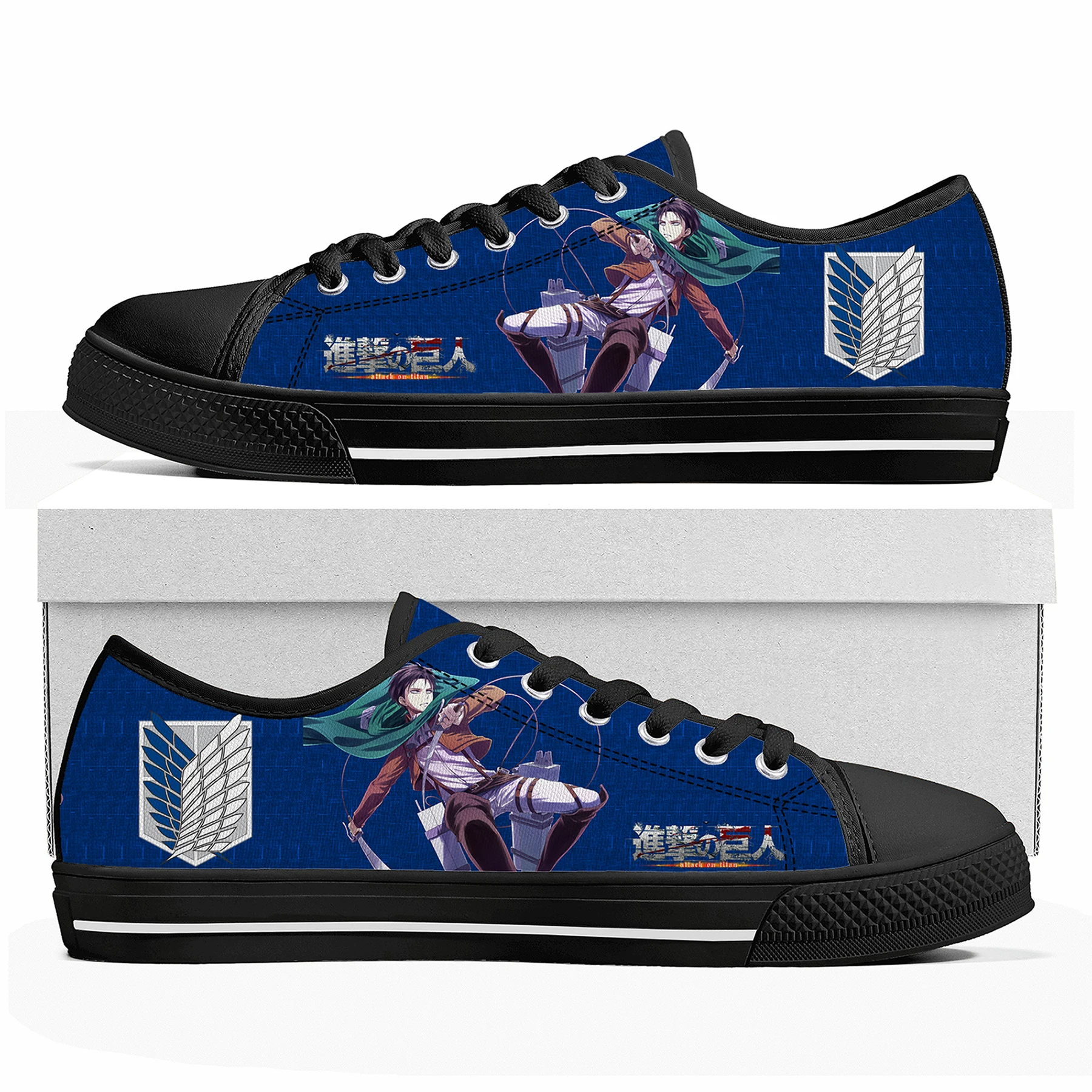 Anime Attack on Titan Levi Ackerman Low Top Sneakers Mens Womens Teenager High Quality Canvas Sneaker Couple Shoes Custom Shoe