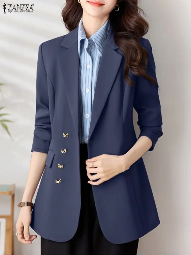 ZANZEA 오피스 여성 블레이저 재킷 2025 가을 더블 브레스티드 블레이저 수트 라펠 넥 긴팔 코트 우아한 OL 아우터웨어 여성용