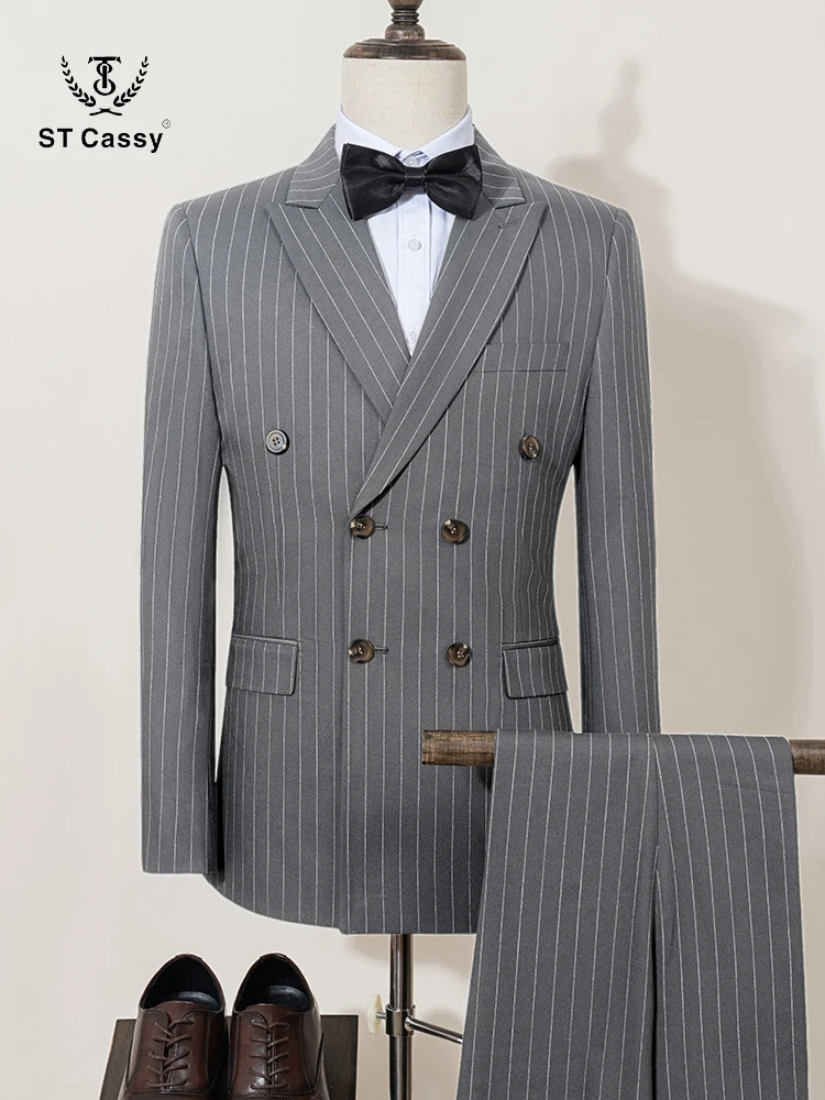 ST Cassy High Quality Striped Suits for Men Slim Fitting Luxury Man Clothing Elegant Mens Suit Wedding Trends Costumes