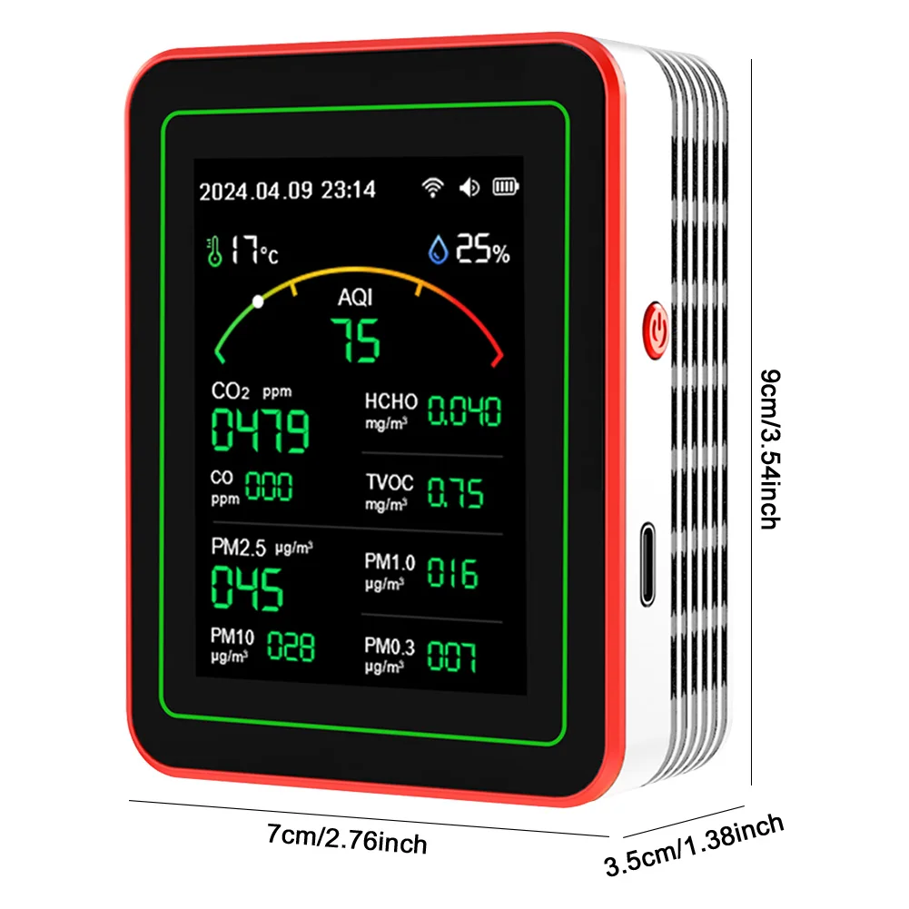 واي فاي 15 في 1 مراقبة جودة الهواء الداخلي TFT عرض المحمولة AQI PM0.3-10 مستشعر الغاز CO CO2 TVOC HCHO أدوات قياس ثاني أكسيد