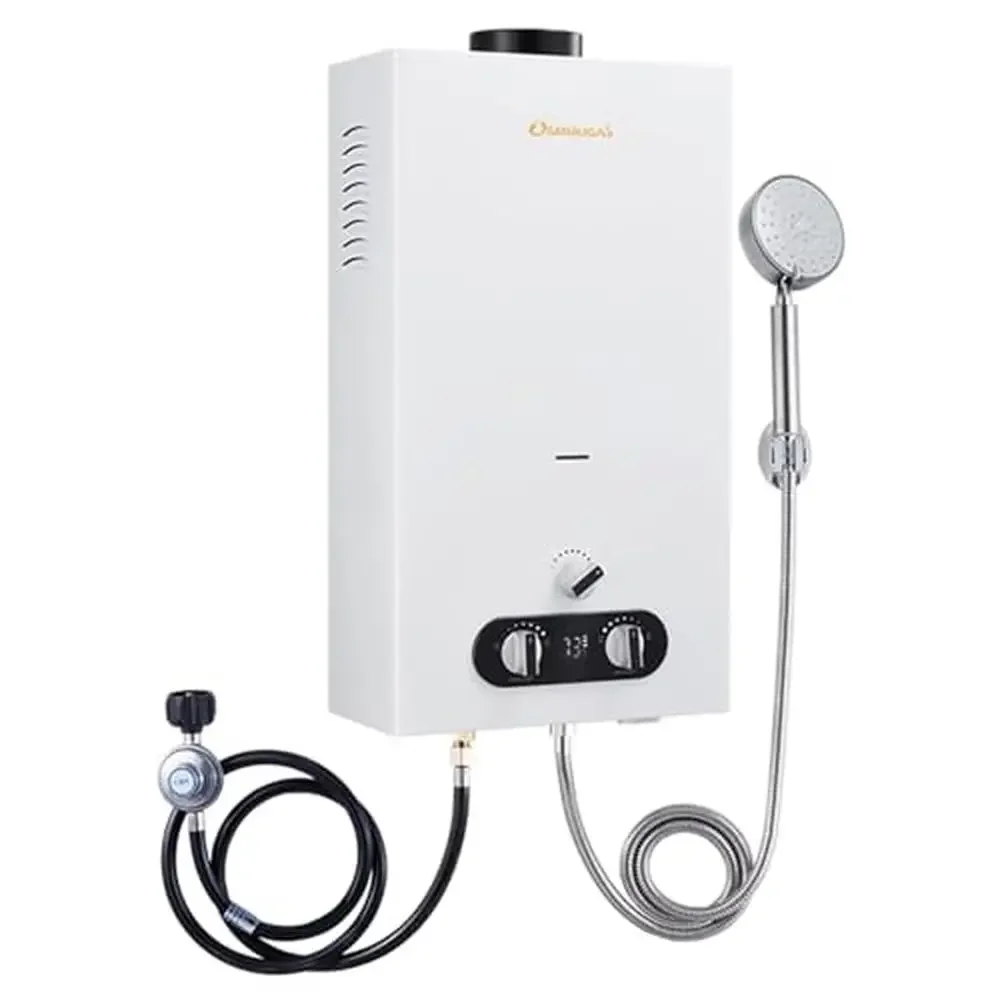 Portable Propane Tankless Water Heater 10L 2.64GPM Triple Protection Hot Water Camping Shower Kit with CSA Regulator & Hose