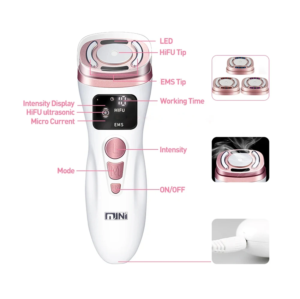 Novo mini máquina ultrassônica hifu ems micro corrente instrumento de beleza facial endurecimento cuidados com a pele ferramenta anti-rugas